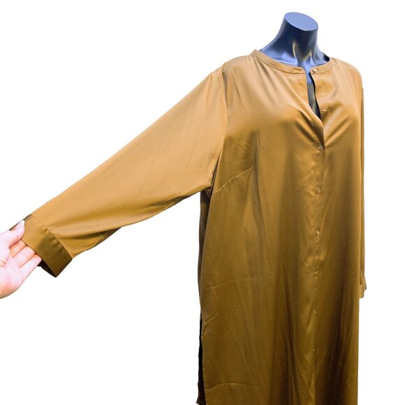 Eileen Fisher Mustard Long Sleeve Button-Down Shirt Dress - Size 2XL - Picture 3 of 7